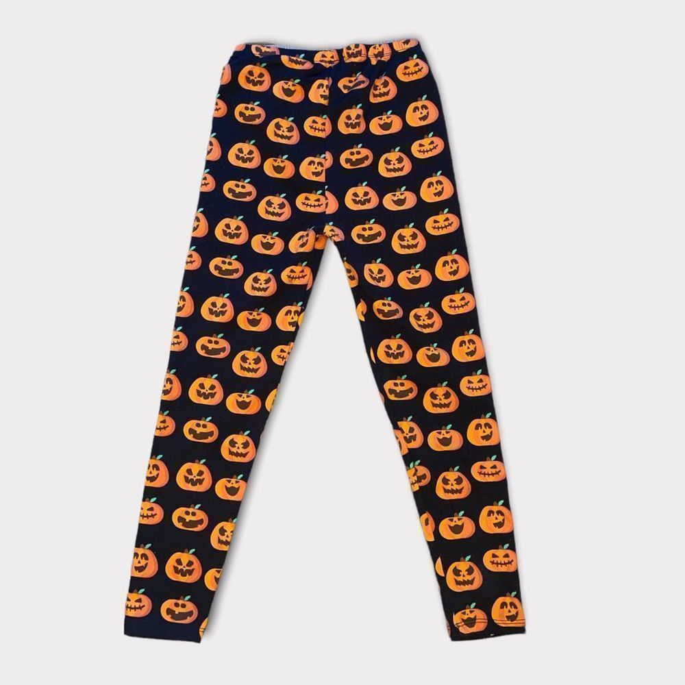 Poof! Girl Halloween pumpkin black orange leggings size girl M 10/12